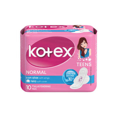 Toallas Sanitarias Kotex Teens Alas 10 Uds
